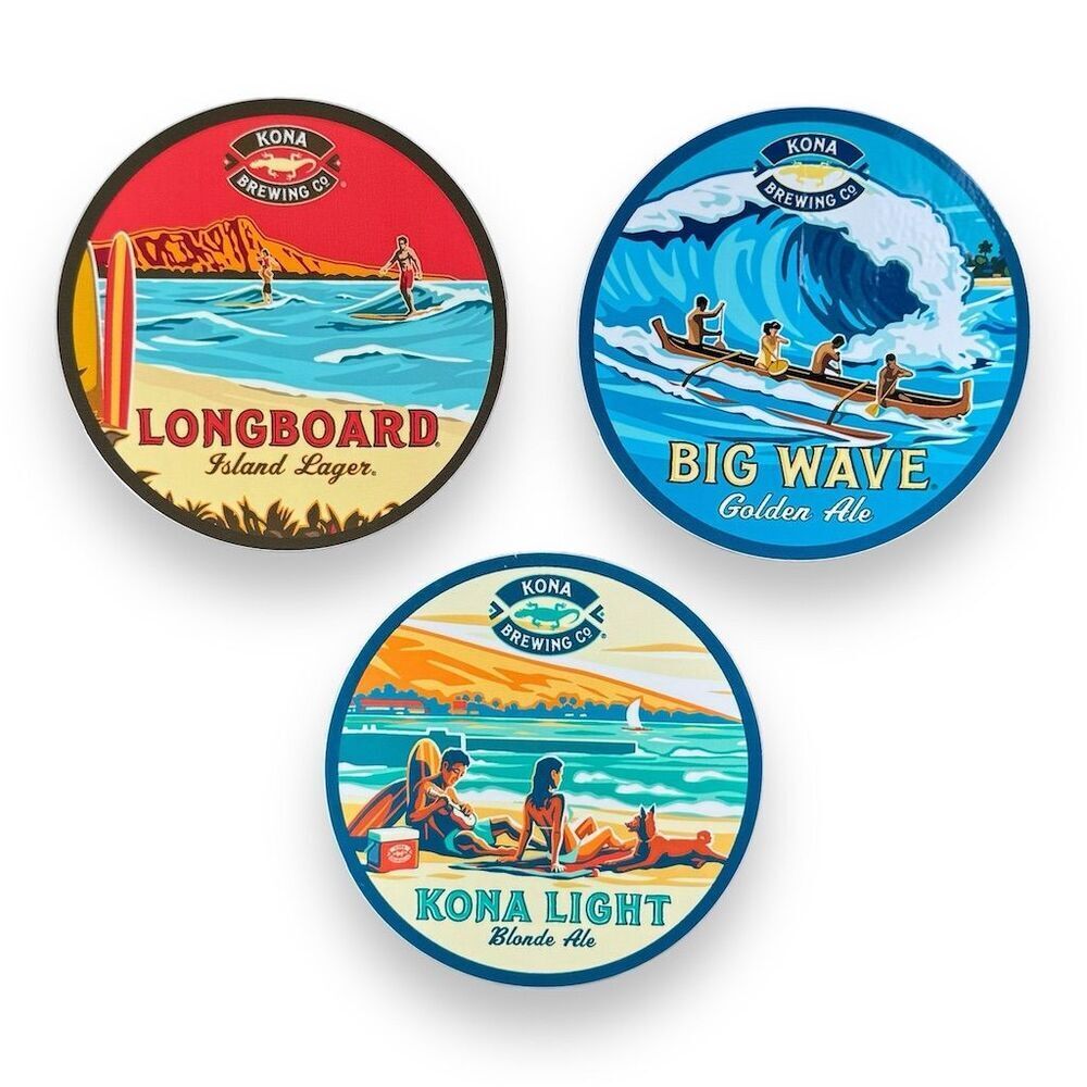 Kona Brewing Co Sticker Decal Set‎ Longboard Big Wave Kona Light